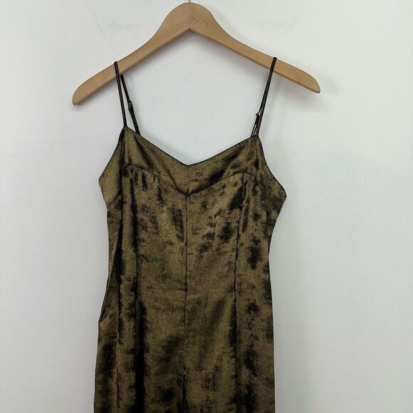 Anthropologie Women’s Erika Metallic Satin Burnout Spaghetti Strap Wide Leg Jump - Picture 7 of 12